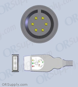 3-Lead ECG Cable with 6-Pin Monitor Connector and Safety DIN IEC Patient Connectors